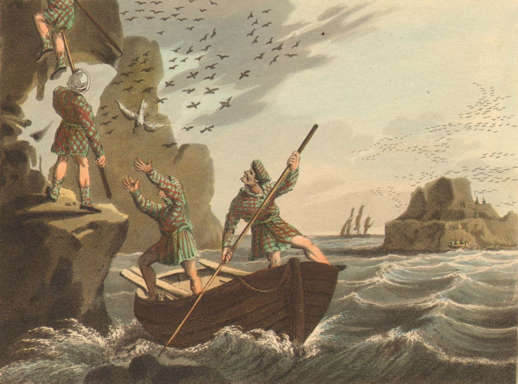 SHETLAND ISLANDS. Bird- catching Holm of Noss. Tartan kilt pole (Orme)  1814